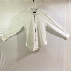 Zara Man Men's Medium White Patterned Slim Fit Button Down Dress Shirt